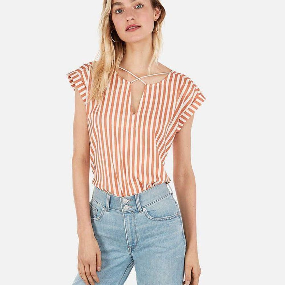 EXPRESS STRIPED STRAPPY CROSS FRONT GRAMERCY SHIRT